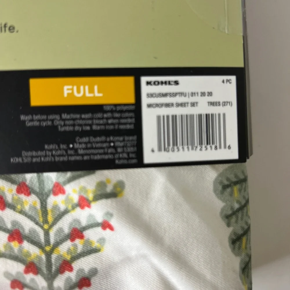 Cuddl Duds Soft & Cozy Full‎ Sheet Set Christmas Trees White Green Red NIP